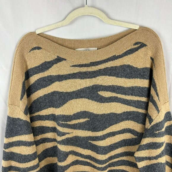 LOFT Tiger Striped Sweater Women XL Brown Gray Wool Blend Boat Neck Long Sleeves - Picture 5 of 8